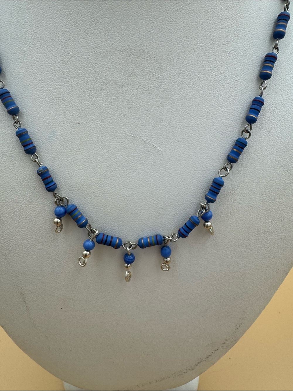 Handmade Blue Bead Dangle Necklace 114